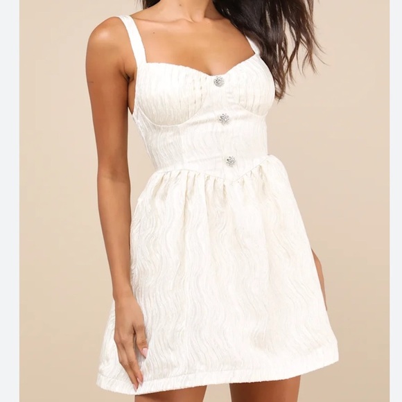Lulus Dresses & Skirts - Lulus Charmingly Precious Pleated Textured Bustier Mini Dress Cream Medium
